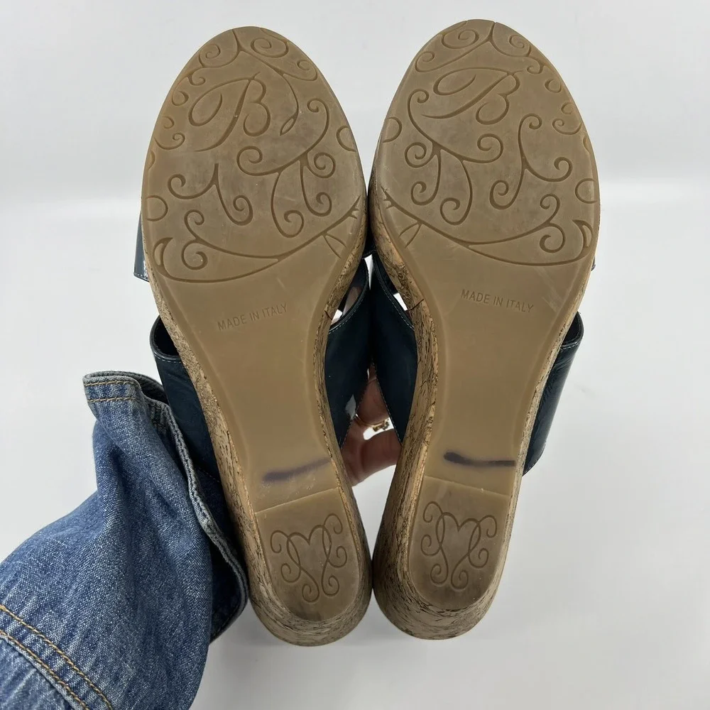 Brighton Summer 199 Italy Blue Patent Cork Wedge Sandals Women‎ 10